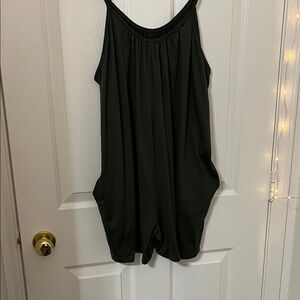 Dark Olive Green Adjustable Strap Romper with Pockets